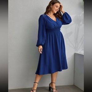 SHEIN Clasi Plus Surplice Neck Shirred Waist Dress 4XL